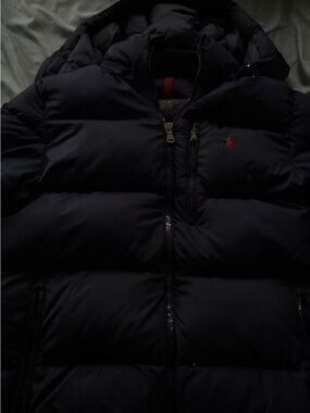 Ralph Lauren Navy Puffer Jacket with Red Pony Logo